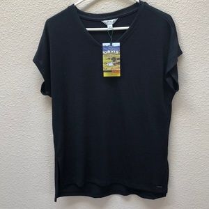 NEW by Orvis - V-neck t-shirt. Made with 61% polyester, 46% rayon and 3% spandex